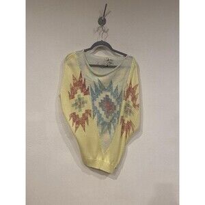 Desigual Sweater Womens Large Yellow Aztec Geometric Open Knit Dolman Top